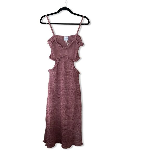 Misa Los Angeles Skye Dress Rose Knit metallic crochet cut out Revolve New - Picture 4 of 15